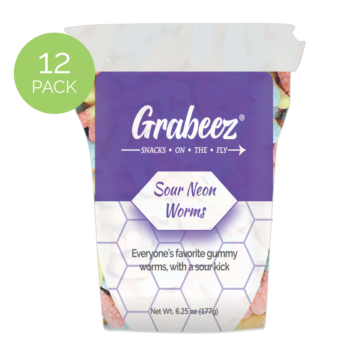Sour Neon Worms – 12 pack, 6.25oz each Grabeez Snack Cups – Truly