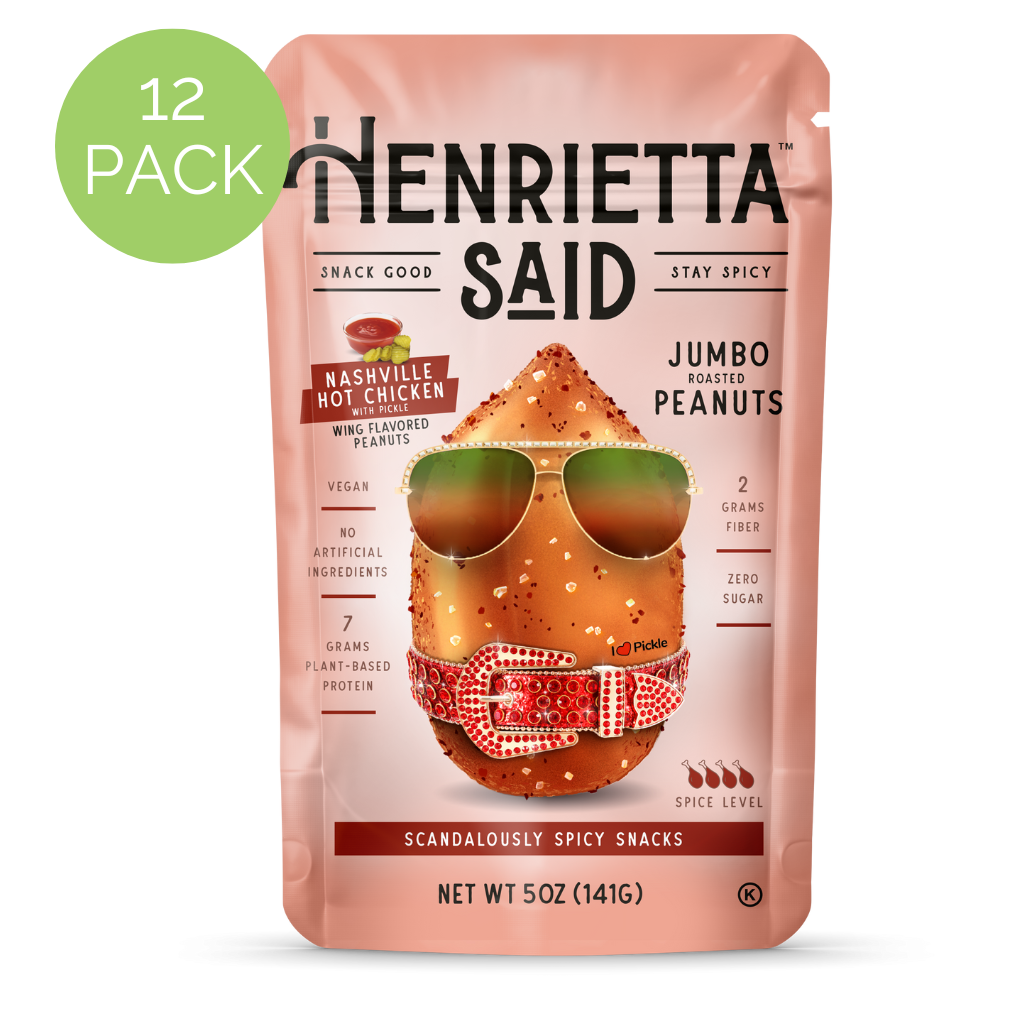 Henrietta Said  – Nashville Hot Chicken Flavored Peanuts, 12 pack, 5oz each Resealable Bags