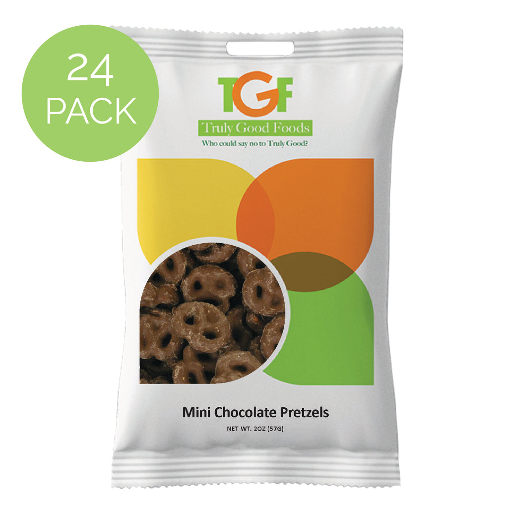 Mini Chocolate Pretzels – 24 pack, 2oz snack bags