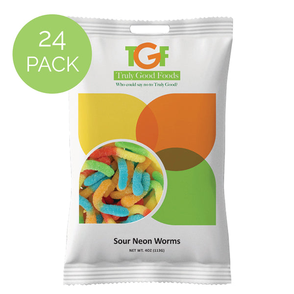 Sour Neon Worms – 24 pack, 4oz snack bags