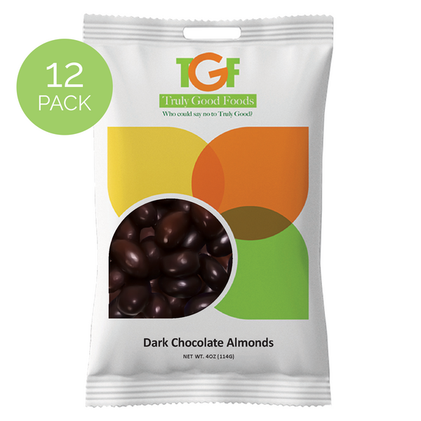 Dark Chocolate Almonds – 12 pack, 4oz snack bags