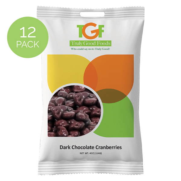 Dark Chocolate Cranberries – 12 pack, 4oz snack bags