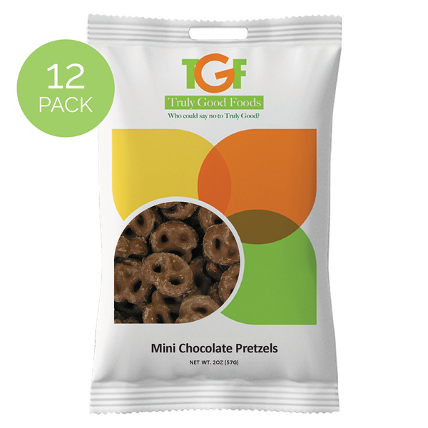 Mini Chocolate Pretzels – 12 pack, 2oz snack bags