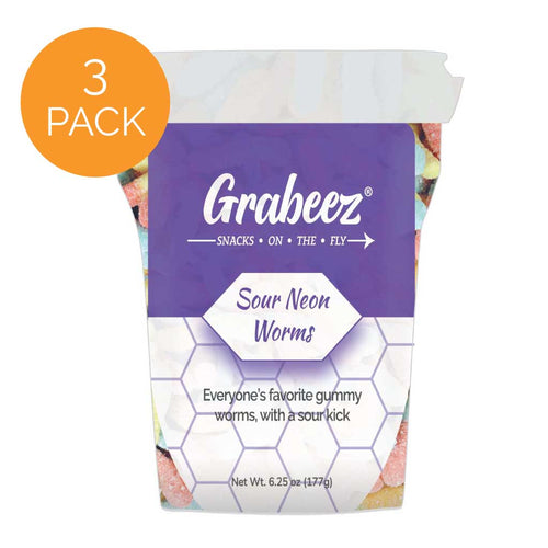 Sour Neon Worms – 3 pack, 6.25oz each Grabeez® Snack Cups